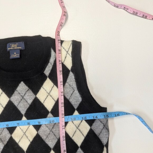 *FLAW Brooks Brothers 346 Argyle Sweater Black/Gray/Cream *M XS 100% Merino Wool - Picture 4 of 11